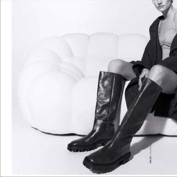 Zara Leather Brown Tall Boots 8 - Picture 9 of 16